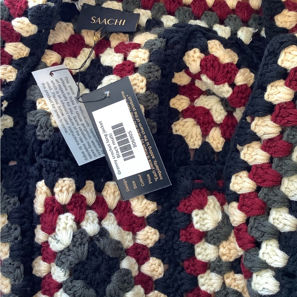 Saachi Cardigan Crochet Duster Knit Holiday Colors One Size NWT - Picture 9 of 9
